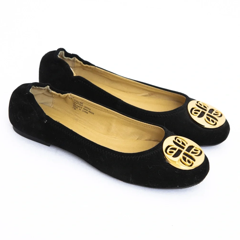 Suede leather ballet flat black with gold accents Red Camel 7